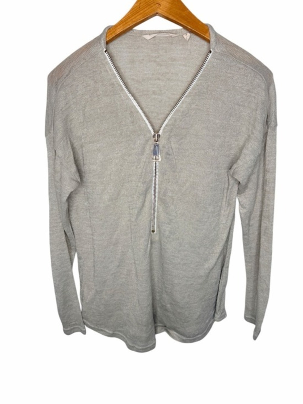 Soft Surroundings Valentina Zip Sweater M Beige Lightweight Minimalist Top